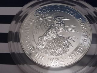 Moneda de plata pura Kookaburra 1992, 2 oz