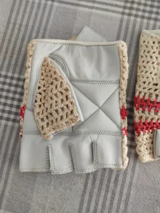 Guantes crochet beige y rojo talla L