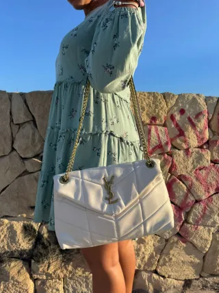 Bolso Saint Laurent Beige Piel Dorado