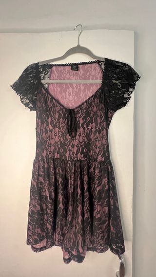 Vestido Y2K encaje negro y rosa Talla S