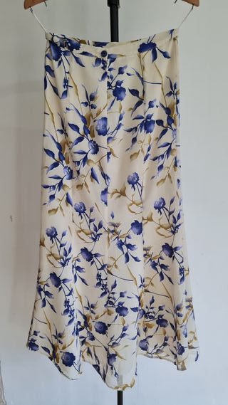 Vestido largo floral beige y azul