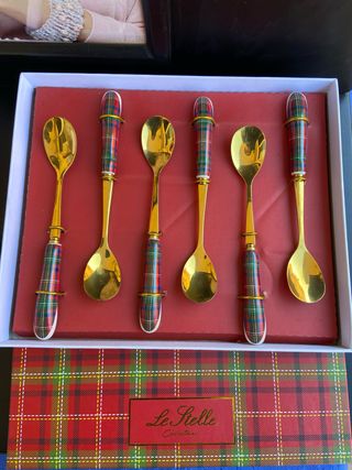 Set 6 Cucchiaini Natale Tartan Oro