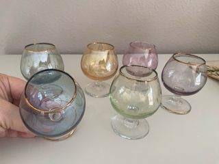 Juego 6 copas vintage colores cristal