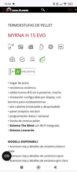 Hidroestufa de pellet Edilkamin Myrna H15.