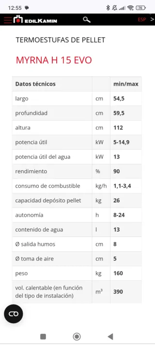 Hidroestufa de pellet Edilkamin Myrna H15.