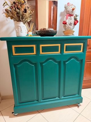 Mueble vintage madera maciza verde bar