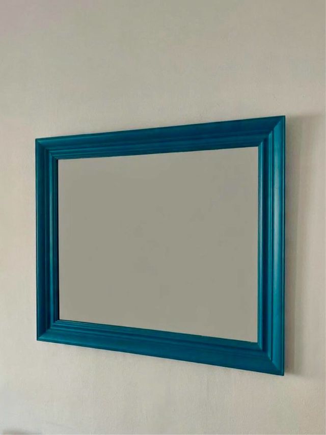 Specchio con Cornice in Legno Blu Teal