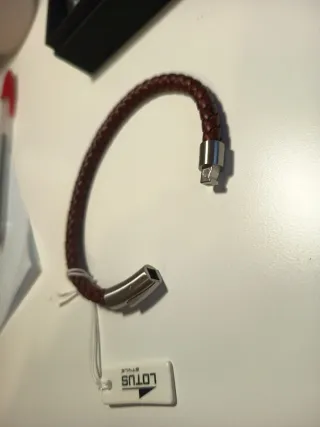 Pulsera Lotus Hombre Cuero Marrón y Plata