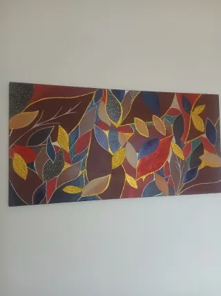 Quadro,dipinto foglie, astratto e moderno.