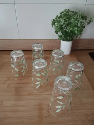 Lote 6 vasos + 1 botella decorada