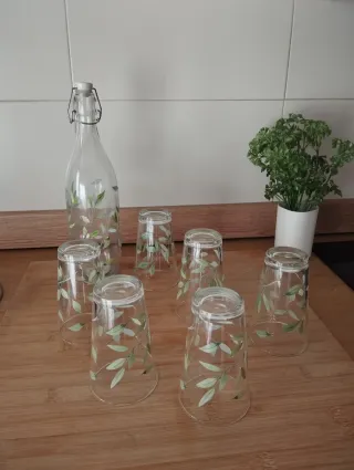 Lote 6 vasos + 1 botella decorada