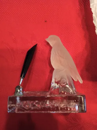 Porta penna in vetro con uccellino