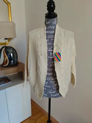 Cardigan donna maglia trecce beige L/XL