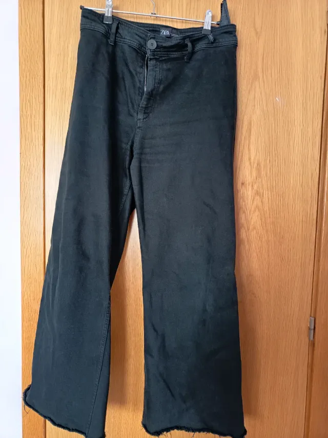 Pantalón Zara Negro Ancho Deshilachado