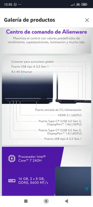 Alienware 16 Aurora Portátil Gaming AC16250