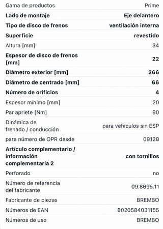 BREMBO discos de freno ventilados eje delantero