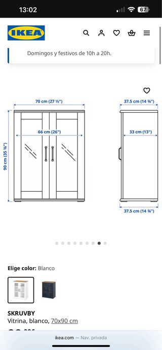 Vitrina blanca con puertas de cristal