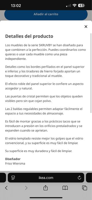 Vitrina blanca con puertas de cristal