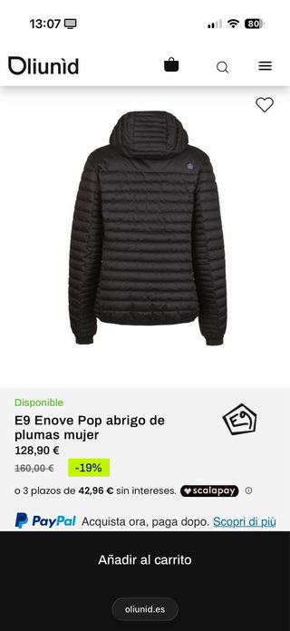 E9 Enove Pop abrigo de plumas mujer.