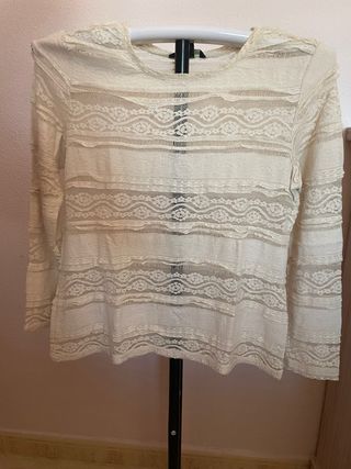 Camiseta encaje H&M talla L crudo