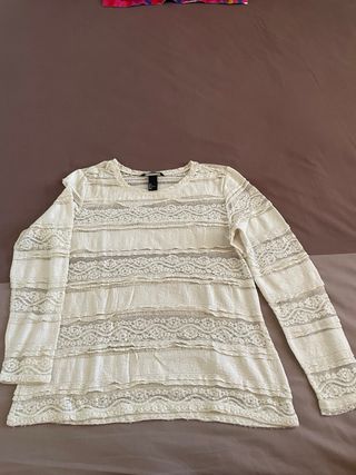 Camiseta encaje H&M talla L crudo