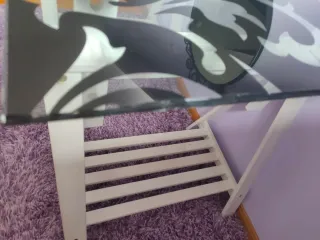 Mesa Cristal y Caballetes Madera Ikea