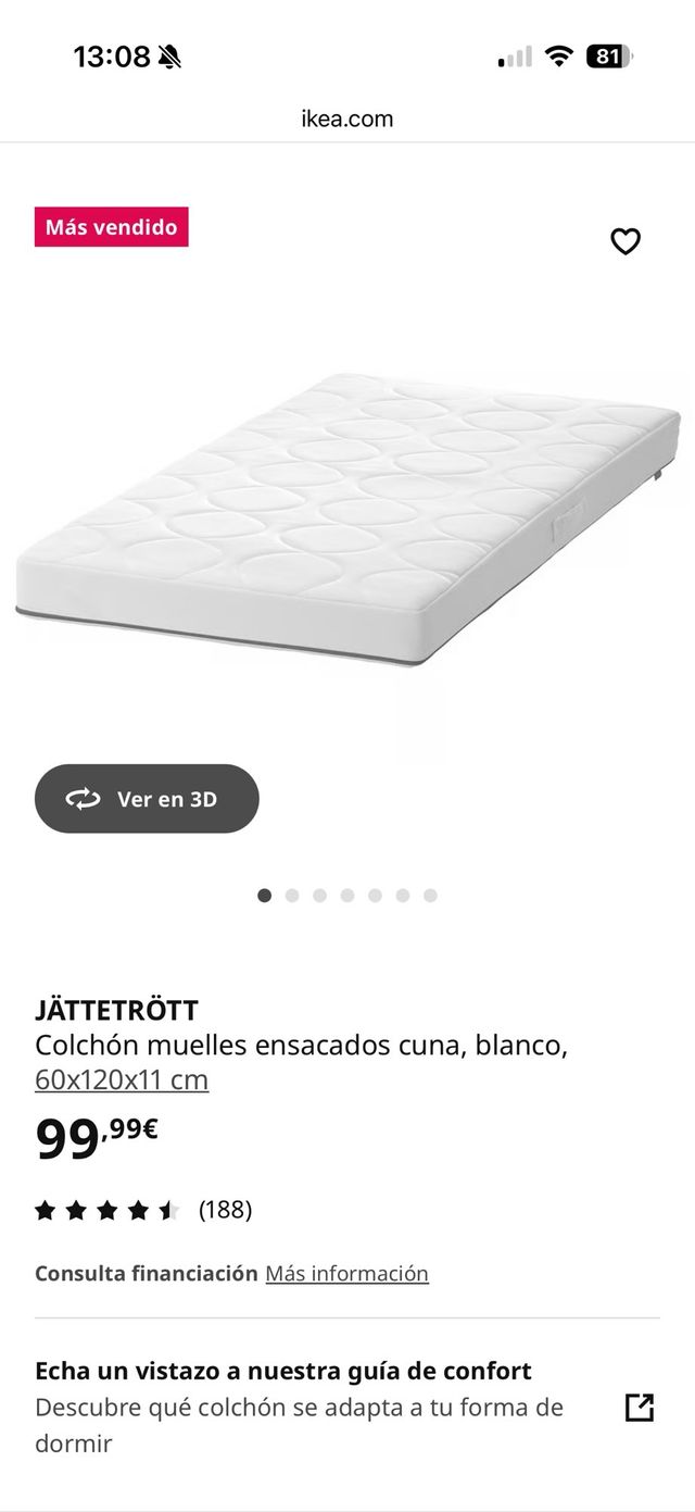 Colchón Cuna NUEVO Ikea JÄTTETRÖTT 120x60