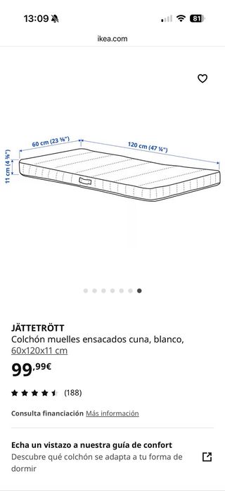 Colchón Cuna NUEVO Ikea JÄTTETRÖTT 120x60