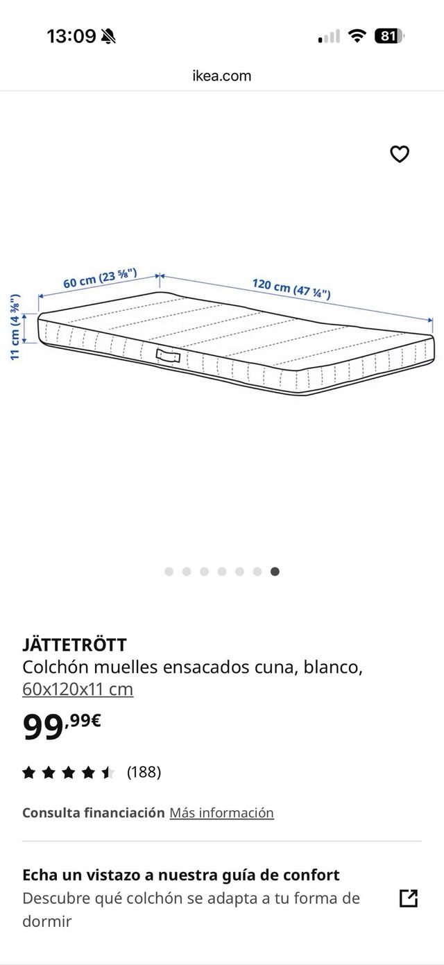 Colchón Cuna NUEVO Ikea JÄTTETRÖTT 120x60