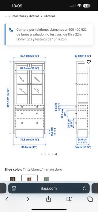 Vitrina blanca con cajones y cristal