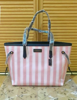 Bolso Tote Victoria's Secret Rayas Rosa y Blanco