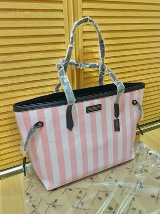 Bolso Tote Victoria's Secret Rayas Rosa y Blanco