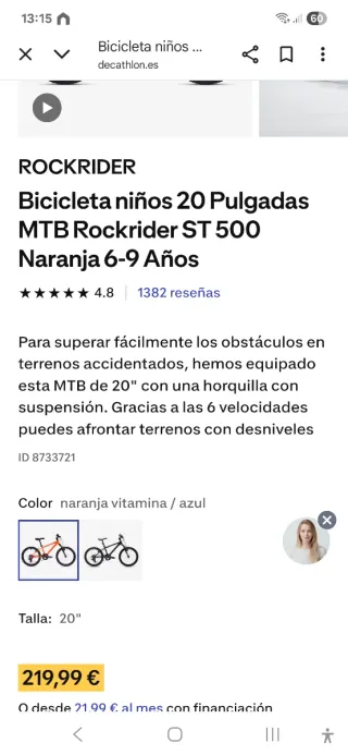 Bicicleta MTB Rockrider 20 Niños
