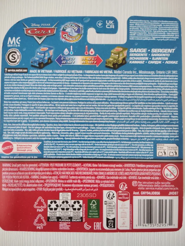 Disney Pixar Cars Color Changers Sargento Rescate