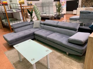 Sofá Rinconera Daniela Gris Terciopelo