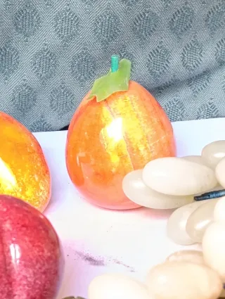 Centro de mesa cristal con frutas de piedra