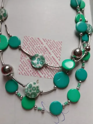 Collana vintage girocollo verde e blu