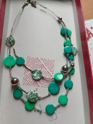 Collana vintage girocollo verde e blu