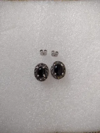 Pendientes plata con piedra negra