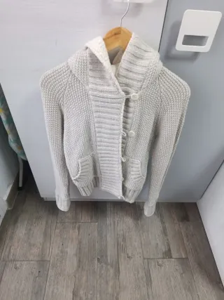 Chaqueta de punto mujer beige y blanco