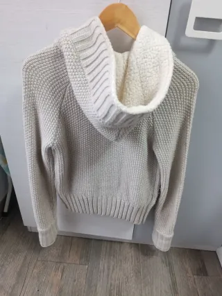 Chaqueta de punto mujer beige y blanco