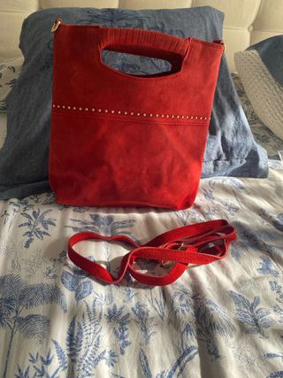 Bolso piel ante rojo bandolera y de mano