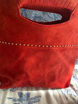 Bolso piel ante rojo bandolera y de mano