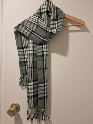 Bufanda de cuadros gris, beige y granate