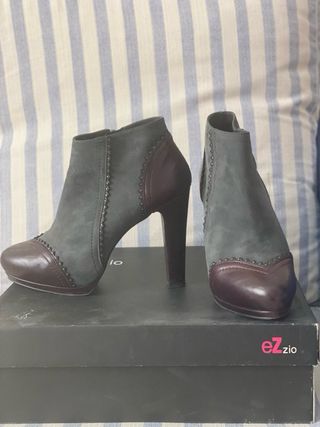 Botines EZZIO Talla 37 Gris/Burdeos