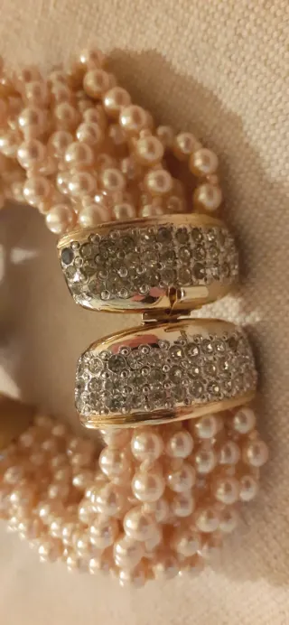 Orologio bracciale perle e strass oro