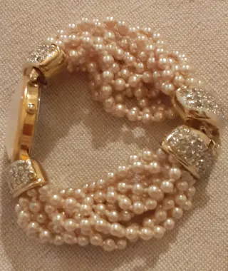 Orologio bracciale perle e strass oro