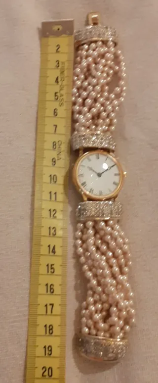 Orologio bracciale perle e strass oro