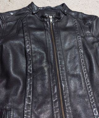 Cazadora Piel Negra Mango Talla