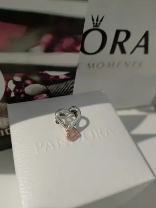 Charm Pandora Corazón Doble Oro Rosa y Plata